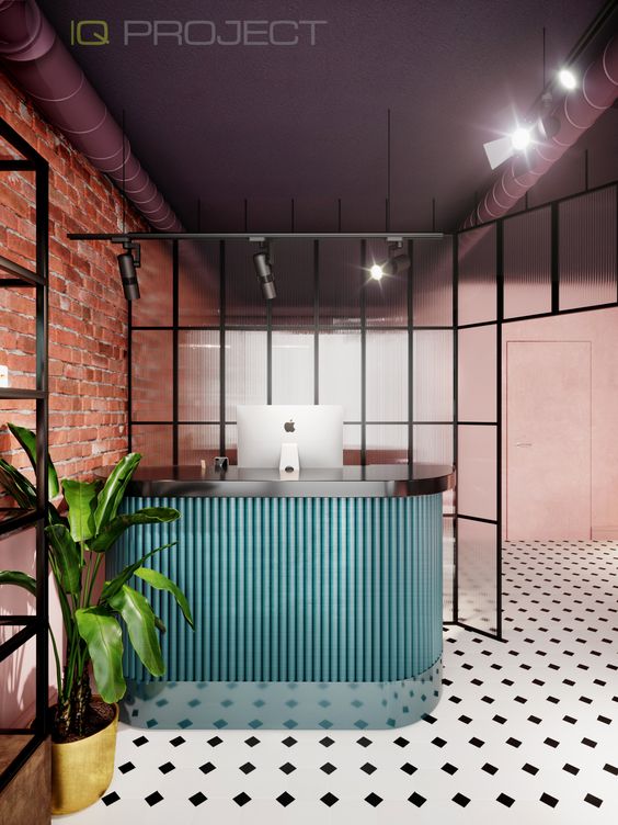 Бирюзовая стойка ресепшн на заказ в Кемерово | «Академия Уюта»