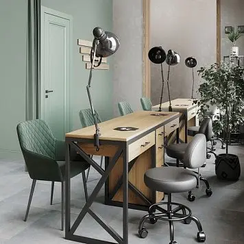 Стол с ящиками и зеленые кресла Стол с ящиками и зеленые кресла mebel-dlya-salona-krasoty-8