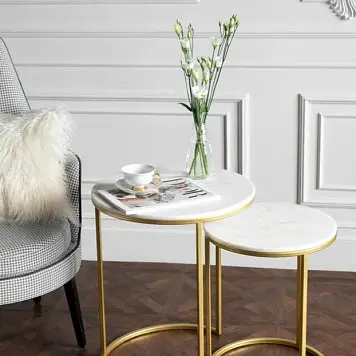 Анонс Комплект журнальных столиков, массив дуба золото/белый/мрамор komplekt-zhurnalnykh-stolikov-zol-bel-mramor