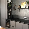 Серый кухонный гарнитур с высоким шкафом